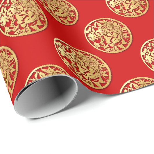 Gold Chinesische Papierschnitt Tiger Jahr wählen F Geschenkpapier (Rolleneckpunkt)