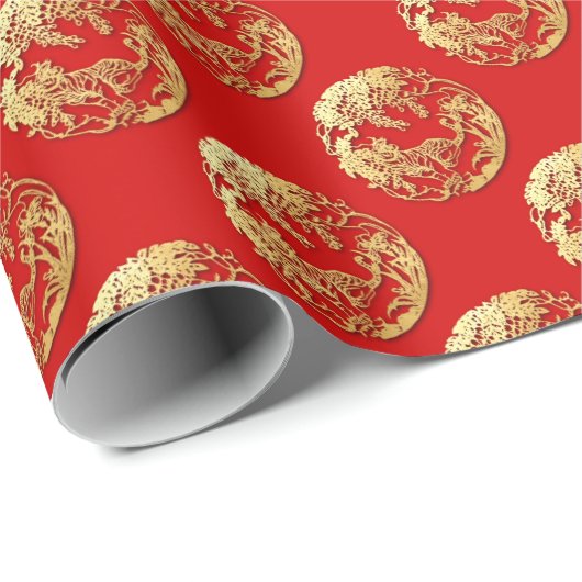 Gold Chinesische Papierschnitt Tiger Jahr wählen F Geschenkpapier (Rolleneckpunkt)