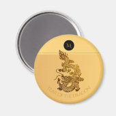Gold Chinesischer Dragon Papercut Monogram Birthda Magnet (Vorderseite/Rückseite)