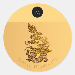 Gold Chinesischer Dragon Papercut Monogram Birthda Runder Aufkleber