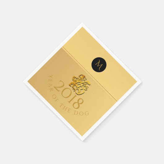 Gold Chinesischer Hund Papercut 2018 Monogramm P N Serviette (Ecke)