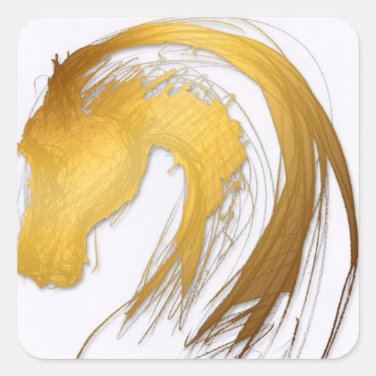 Gold Chinesisches Pferdejahr Zodiac Square Sticker (Vorderseite)