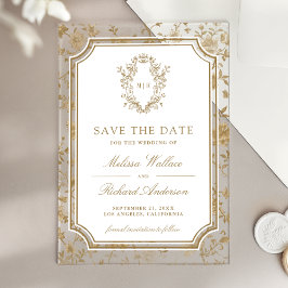 Gold Chinoiserie Crest Wedding Save the Date Acryleinladungen