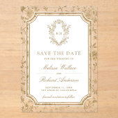 Gold Chinoiserie Crest Wedding Save the Date Acryleinladungen (Vorderseite)