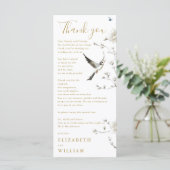 Gold Chinoiserie Floral Wedding Danke Karte (Stehend Vorderseite)