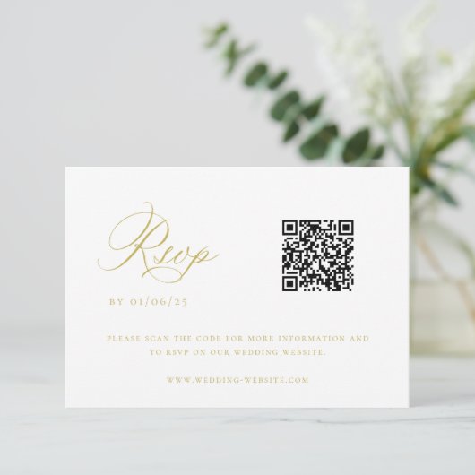 Gold Chinoiserie Wedding QR Code RSVP Karte (Stehend Vorderseite)