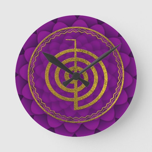 Gold  Choku Rei Symbol on lotus Runde Wanduhr (Vorderseite)