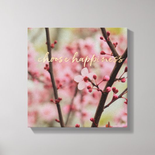 Gold Choose Happy Cherry Blossom Floral Leinwanddruck (Vorderseite)