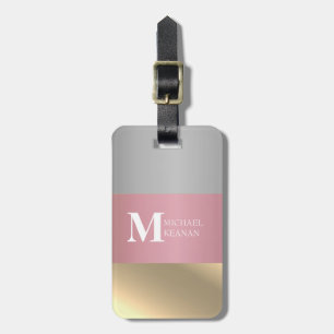Gold Chopper Pink Strip Metallischer Monogramm Nam Gepäckanhänger