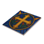 Gold Christian Cross Stained Glass Ceramic Tile Fliese (Seite)