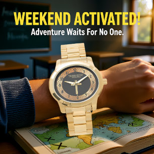 Gold Christian Faith cross with funny saying Armbanduhr