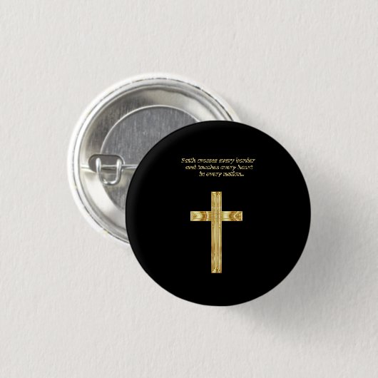 Gold Christian Faith cross with funny saying Button (Vorne & Hinten)