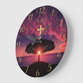 Gold Christian Faith cross with funny saying Große Wanduhr (Winkel)