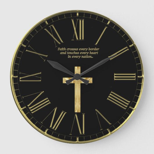Gold Christlich Faith Cross Große Wanduhr (Vorderseite)