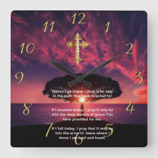 Gold Christlich Faith Cross mit Wo ich heute gehe, Quadratische Wanduhr