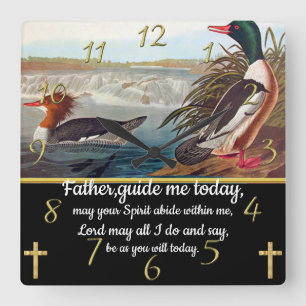 Gold Christlich Faith-Kreuz mit zwei Enten Quadratische Wanduhr