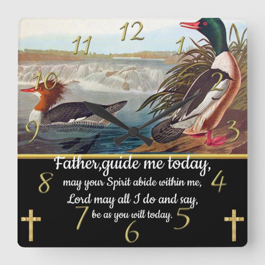 Gold Christlich Faith-Kreuz mit zwei Enten Quadratische Wanduhr (Vorderseite)