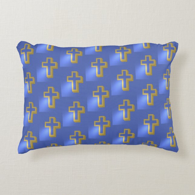 Gold Christliche Religious Holiday Cross Blue Oast Dekokissen (Vorderseite)