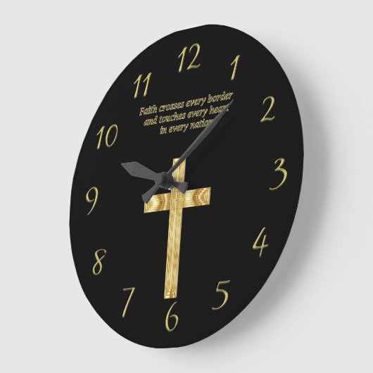 Gold Christlicher Glaubenskreuz mit lustigem Spric Große Wanduhr (Winkel)