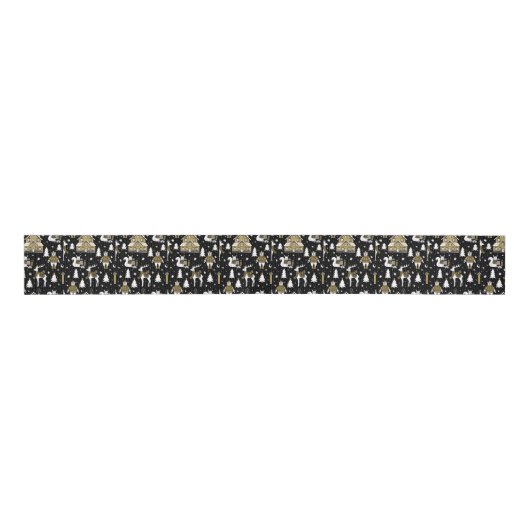Gold Christmas Aesthetic Pattern- Elegant Metallic Ripsband (Vorderseite)