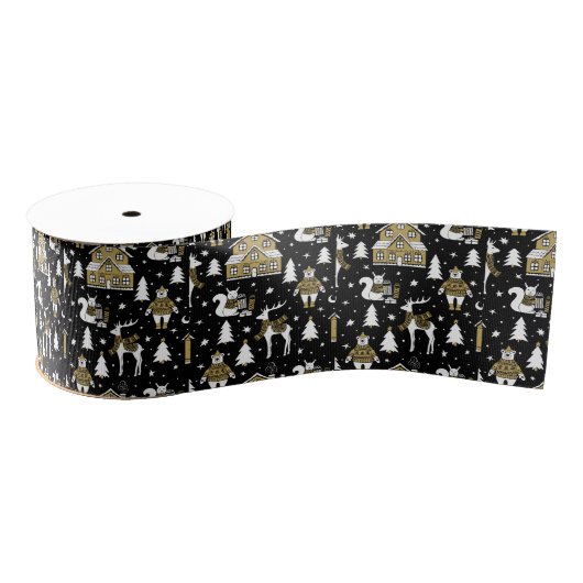 Gold Christmas Aesthetic Pattern- Elegant Metallic Ripsband (Spule)