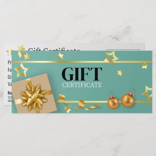 Gold Christmas Ball Aquamarin Stars Ribbon Geschen (Vorne/Hinten)