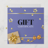 Gold Christmas Ball Stars Ribbon Blue Geschenkkart (Vorne/Hinten)