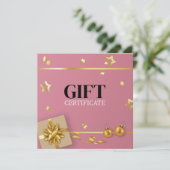 Gold Christmas Ball Stars Ribbon Pink Geschenkkart (Stehend Vorderseite)