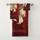 Gold Christmas Ball, Wine Glass, Reindeer Badhandtuch Set (Insitu)