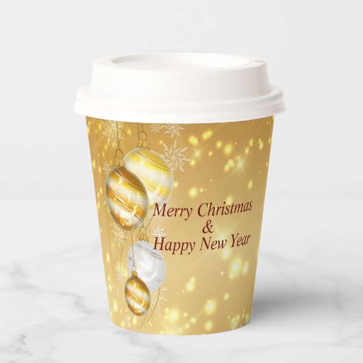 Gold Christmas Balls Paper Cup Pappbecher (Vorderseite)