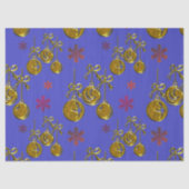 Gold Christmas Baubles auf Blue Christmas Seidenpapier (Vorderseite)