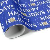 Gold Christmas Bow auf Blue Geschenkpapier (Rolleneckpunkt)