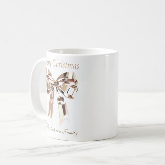 Gold Christmas Bow Mug | Custom Name Kaffeetasse (Vorderseite Links)
