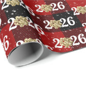 Gold Christmas Bow On Plaid 2026 Geschenkpapier (Rolleneckpunkt)