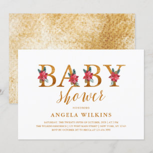 Gold Christmas Floral Baby Dusche Einladung