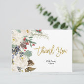 Gold Christmas Floral Dankeschön Karte (Stehend Vorderseite)
