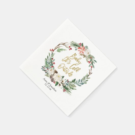 Gold Christmas Floral Paper Party Napkin Serviette (Ecke)