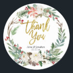 Gold Christmas Floral Vielen Dank Tag Runder Aufkleber<br><div class="desc">Gold Christmas Floral Vielen Dank Tag</div>