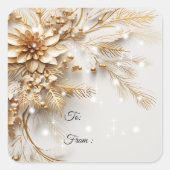 Gold Christmas Flowers and Berries Sparkle Quadratischer Aufkleber (Vorderseite)