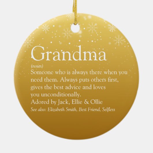Gold Christmas Grandma Grandmother Definition Keramik Ornament (Hinten)