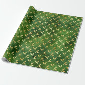 Gold Christmas Holly on Green Geschenkpapier (Ungerollt)