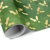Gold Christmas Holly on Green Geschenkpapier (Rolleneckpunkt)