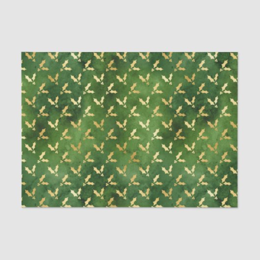 Gold Christmas Holly on Green Seidenpapier (Vorderseite)