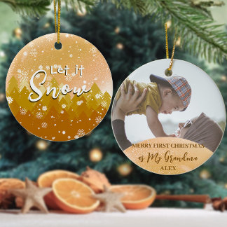 Gold Christmas Let it Snow Oma Geschenk Foto Keramik Ornament