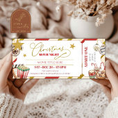 Gold Christmas Movie Night Ticket Einladung