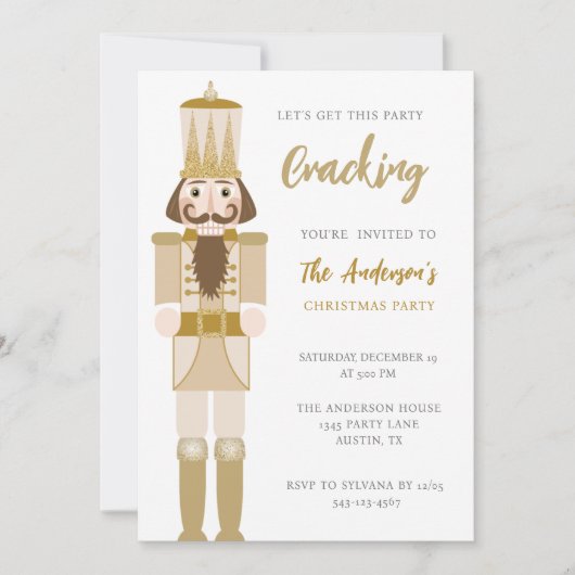 GOLD CHRISTMAS NUTCRACKER PARTY URLAUB EINLADUNG (Vorderseite)