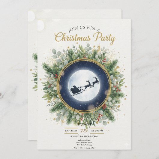 Gold Christmas Party Invitation | Editable Friends Einladung (Vorne/Hinten)