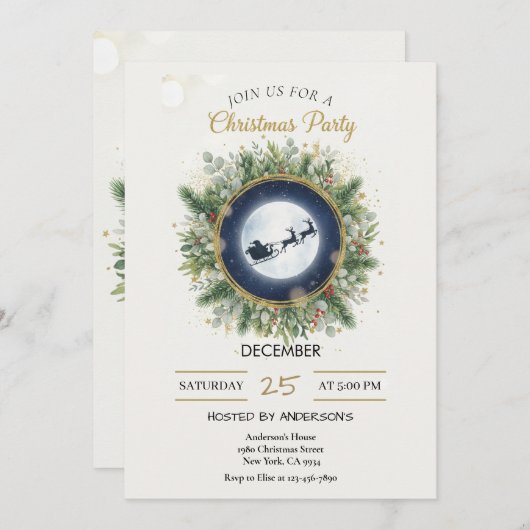 Gold Christmas Party Invitation | Editable Friends Einladung (Vorne/Hinten)