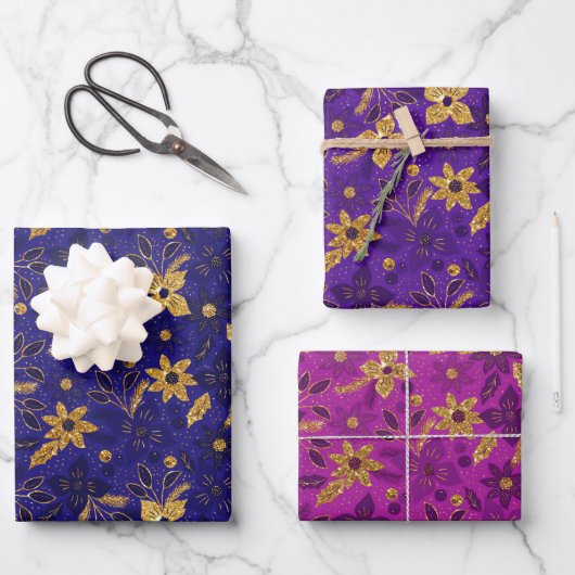 Gold Christmas Poinsettia Flowers Geschenkpapier Set (Vorderseite)