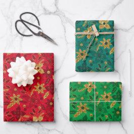 Gold Christmas Poinsettia Flowers Geschenkpapier Set